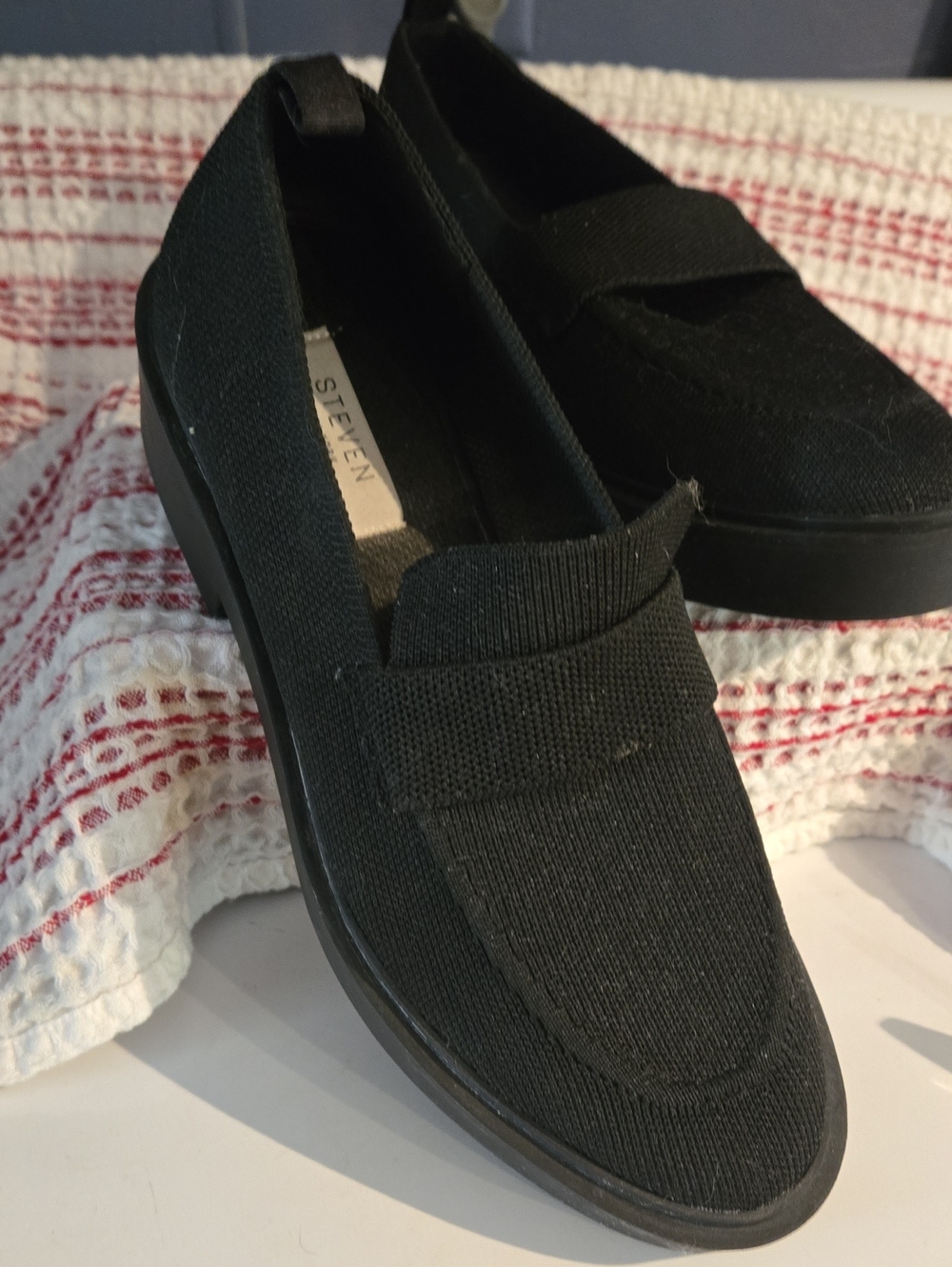 Seven7 Black Knit Slip-On Penny Loafers for Woman
